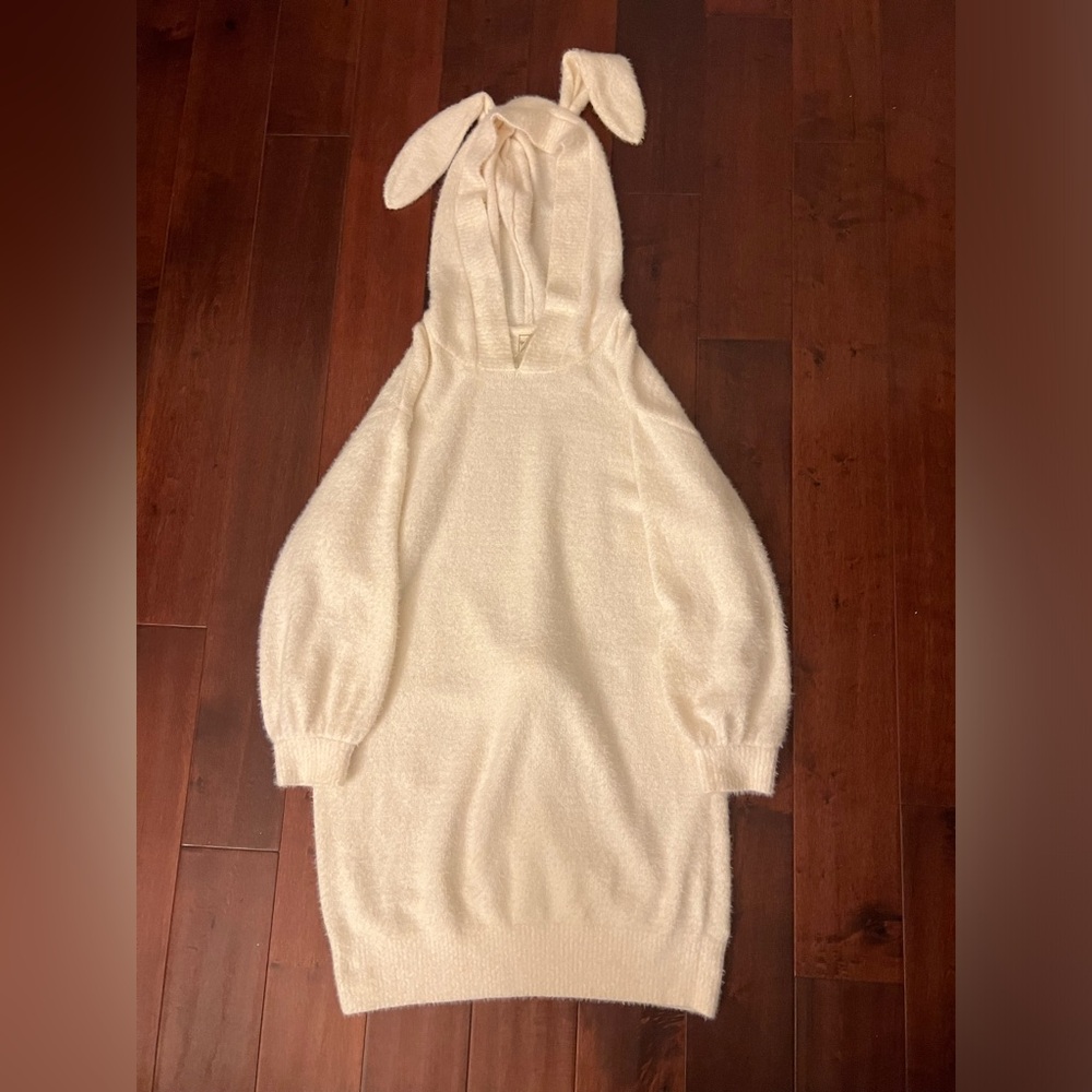 GELATO PIQUE Easter Bunny Rabbit Dress Off-White Hooded Ears Tail Feathery Soft